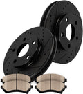 Black Drilled/Slotted Brake Disc Rotors with Metallic Brake Pads D1093