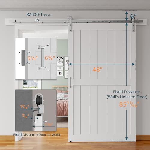 48''x84'' White H-Frame Sliding Barn Door with Hardware Kit E38722
