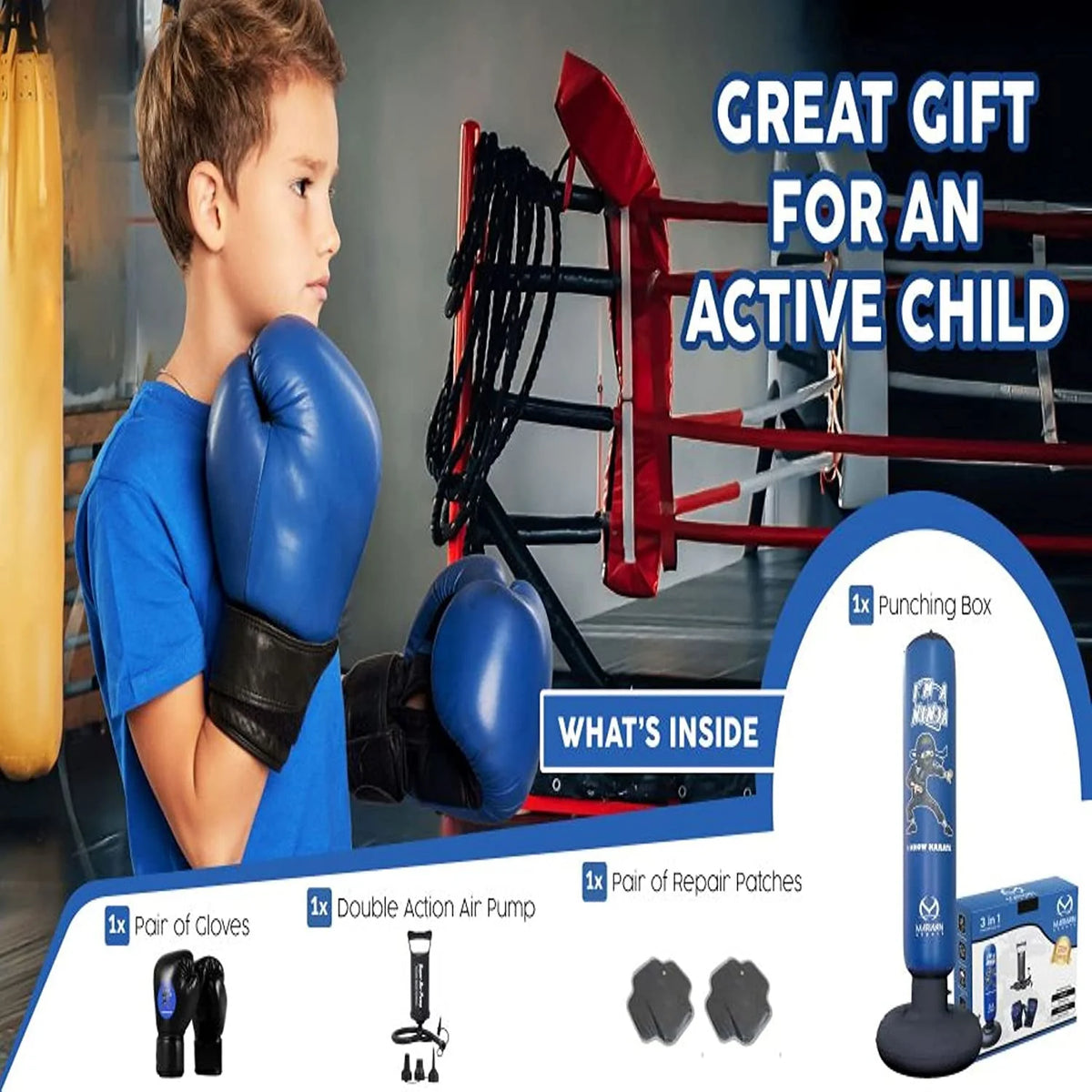Free Standing Inflatable Kids Punching Bag Set with Air Pump & Boxing Gloves V4670