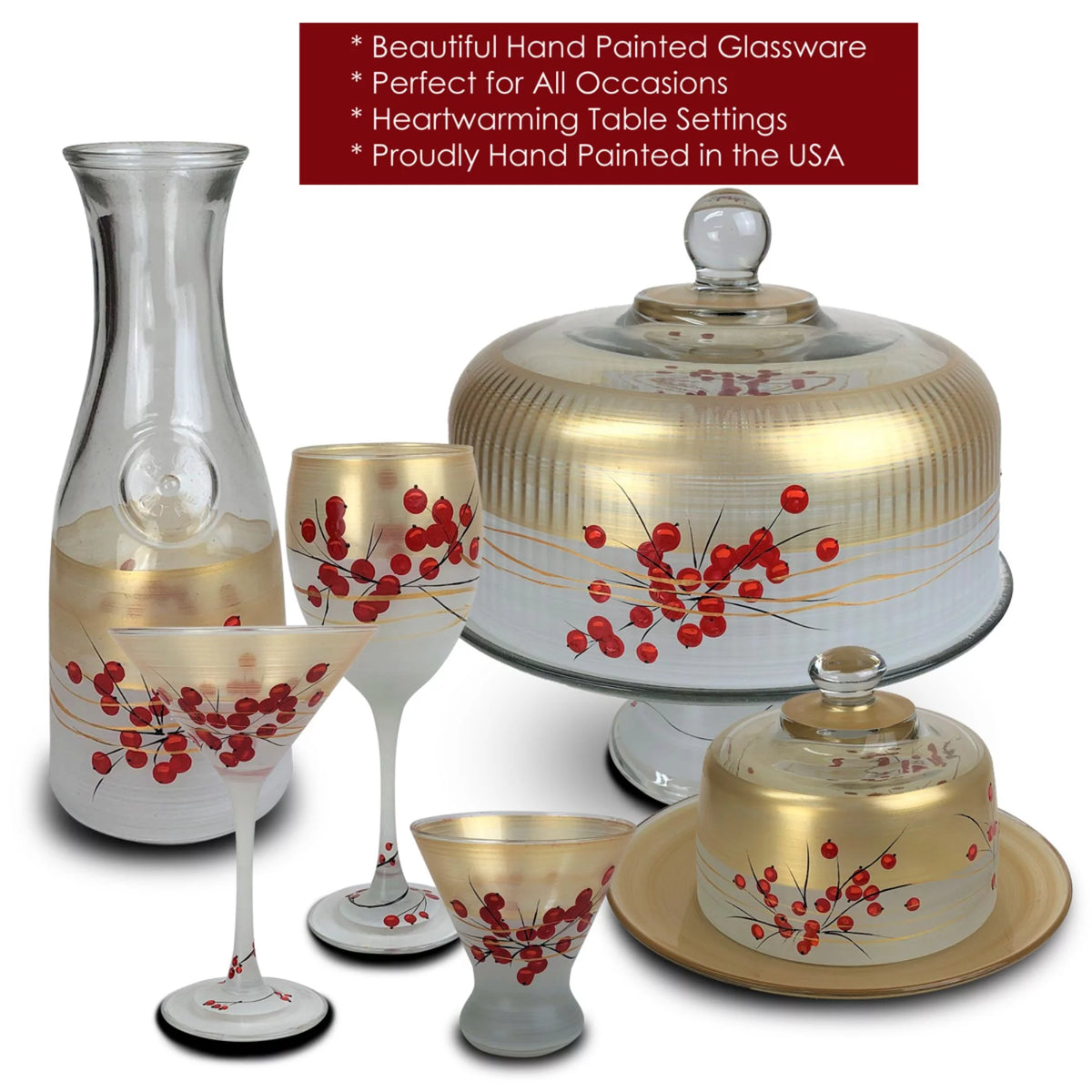 Hand Painted Frosted Glass Serving Carafe 34 oz O1092