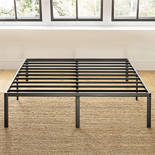 14 Inch Metal Platform Bed with Steel Slat Mattress Foundation Queen Black O148434