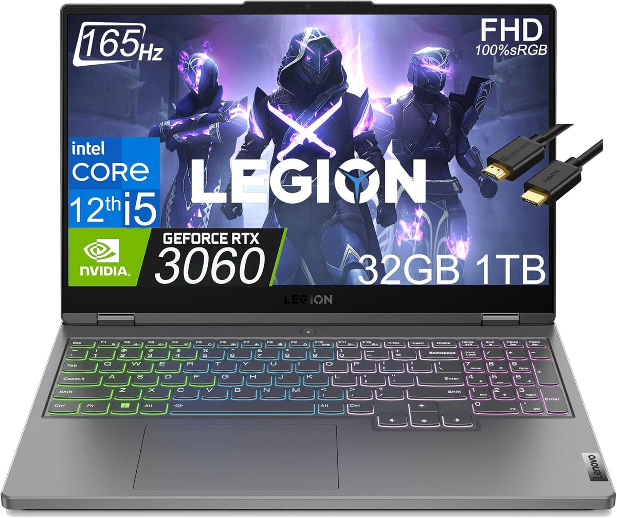 15.6" FHD IPS 165Hz Gaming Laptop with 32GB DDR5 RAM, 1TB PCIe SSD, GeForce RTX 3060, Intel Core i5, 4-Zone RGB Backlit KB, WiFi 6E, Win 11 Home E67176