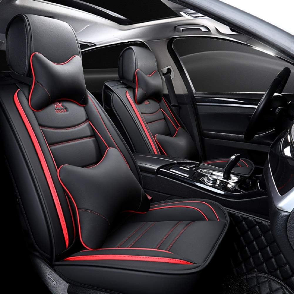 Leather Car Seat Covers 5 Seats Full Set Black Pink E580021