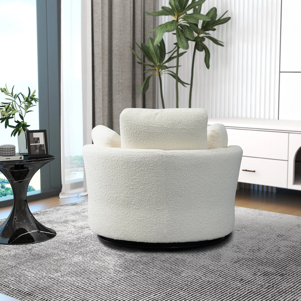 Ivory Boucle Oversized Swivel Accent Barrel Chair U627
