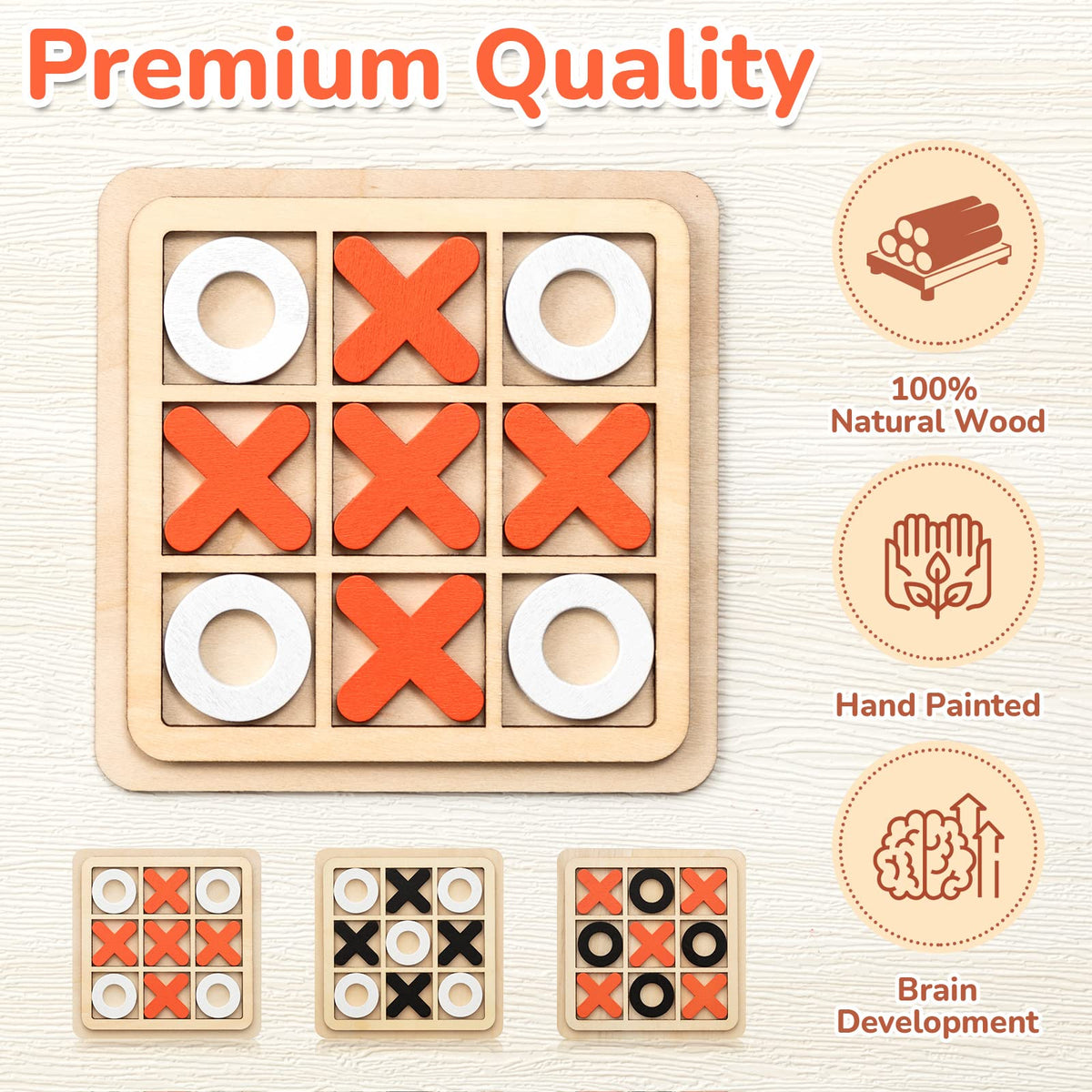 6 Pieces Wooden Tic Tac Toe Game XO Chess Board Game G757