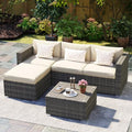 5 Piece Wicker Rattan Outdoor Patio Furniture Set with Cushions I86886