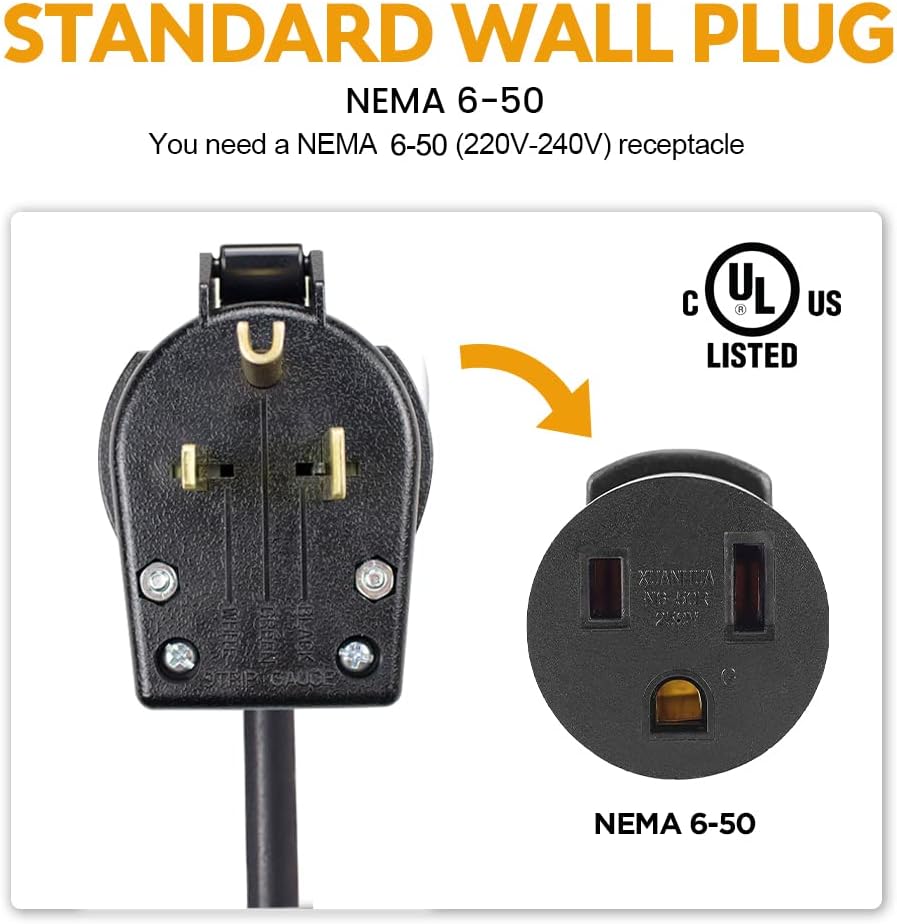 Level 2 EV Charger 40 Amp with NEMA 6-50 Plug 20 feet Cord 240V J1772 Portable Charging Cable R714