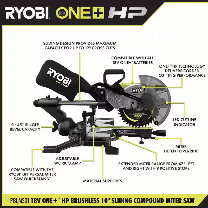 18V Brushless Cordless 10 in. Sliding Compound Miter Saw Kit with Battery and Charger W803107