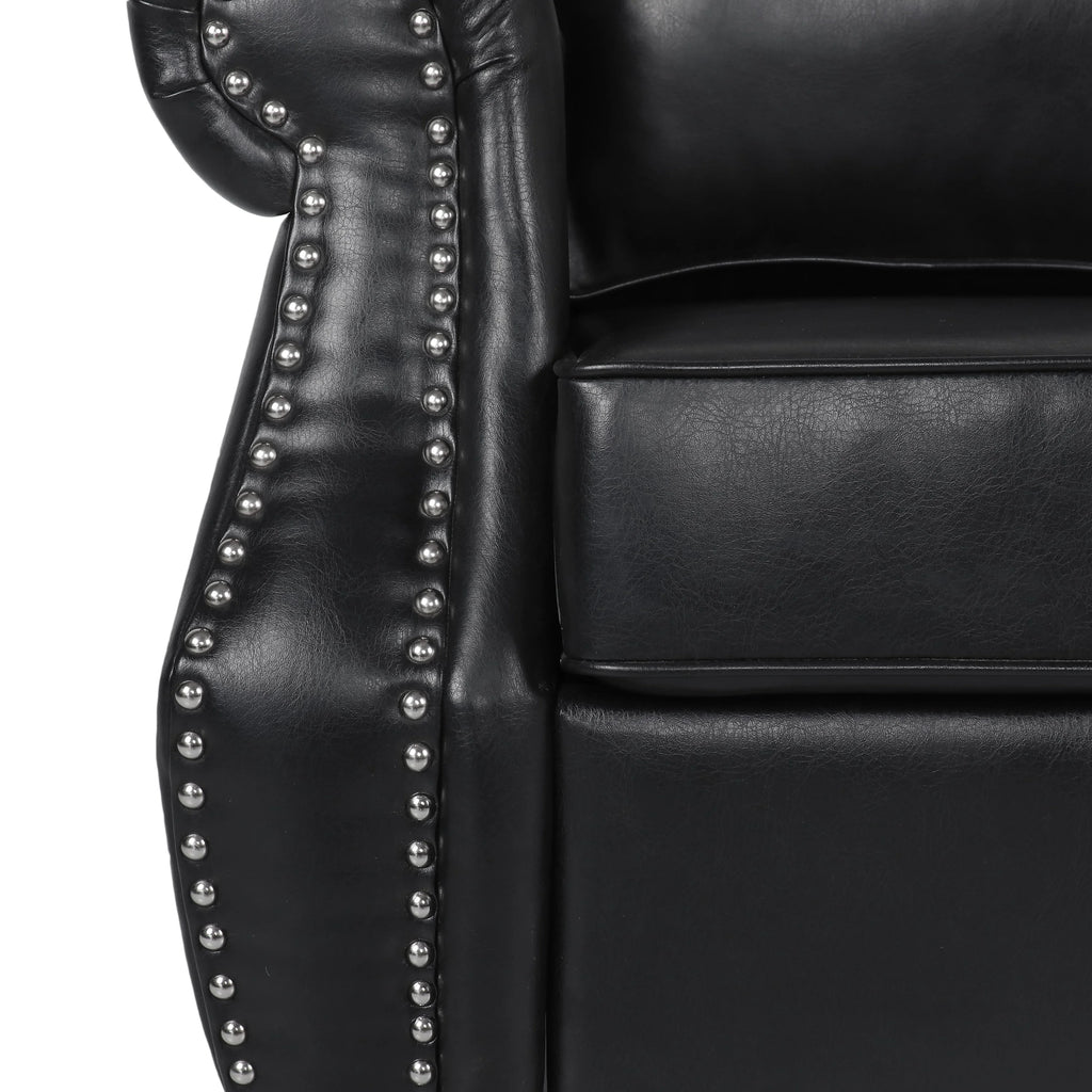 Midnight Black and Dark Brown Faux Leather Loveseat with Nailhead Trim T82967