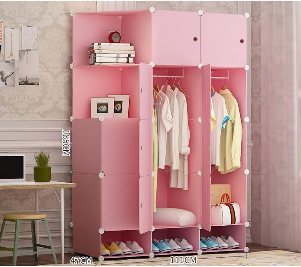 Pink Plastic Cloth Combination Wardrobe Storage Cabinet H460