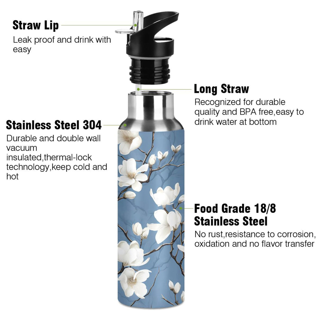 Blue Stainless Steel Insulated Water Bottle with Straw Lid K245535