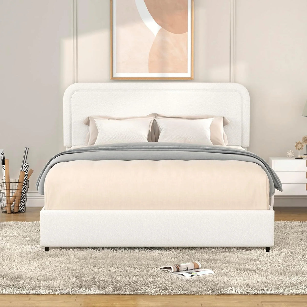 Queen Size Upholstered Platform Bed with 4 Storage Drawers O448