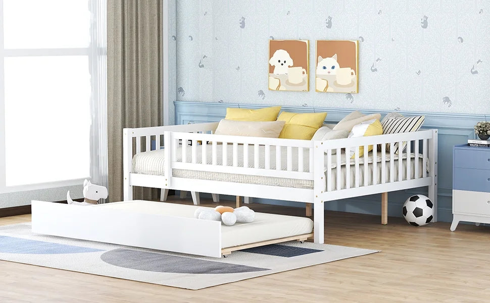 White Full Wood Daybed Frame with Trundle V58900