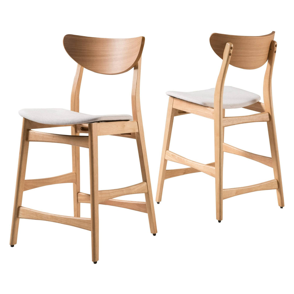Oak Finish Light Beige Counter Stool, Set Of 2 R5652