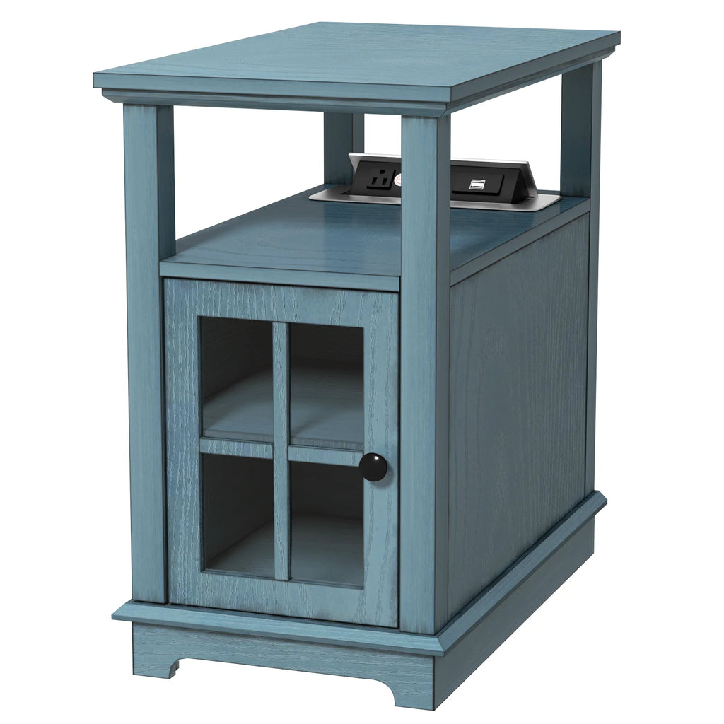 Teal End Table with Storage and Charging Station H730773