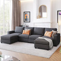 Large U-Shaped Sectional Sofa with Removable Ottomans, Gray Polyester W2031