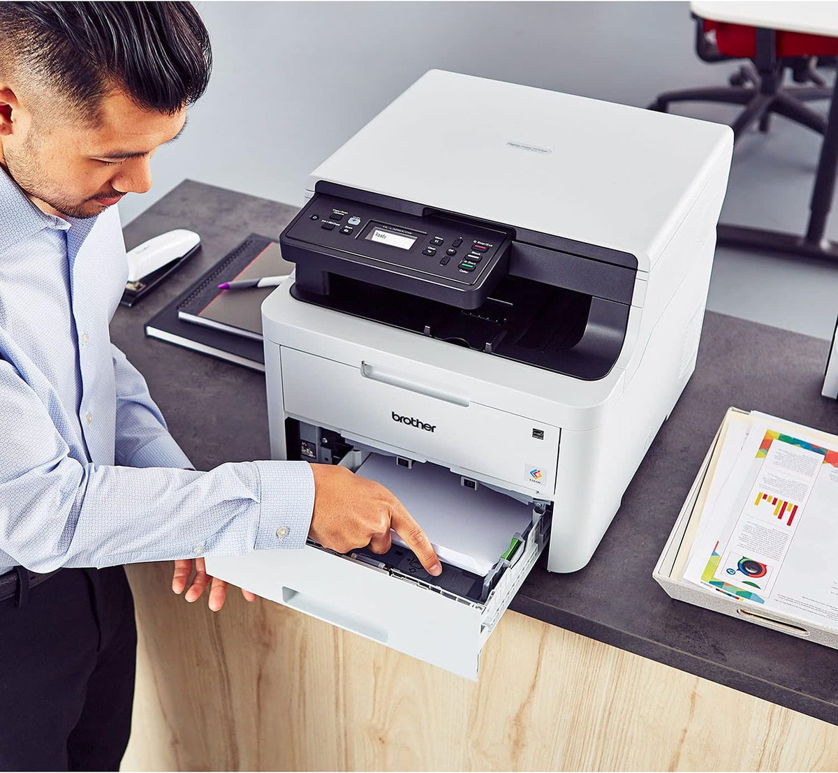 Compact Digital LED Color All-in-One Printer with Flatbed Copy & Scan, Wireless Duplex Printing, 25 ppm, 600x2400 dpi M252