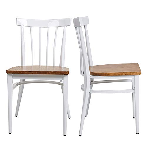 Heavy Duty Metal Dining Chair Set of 2 with Wood Seat, Black A96246