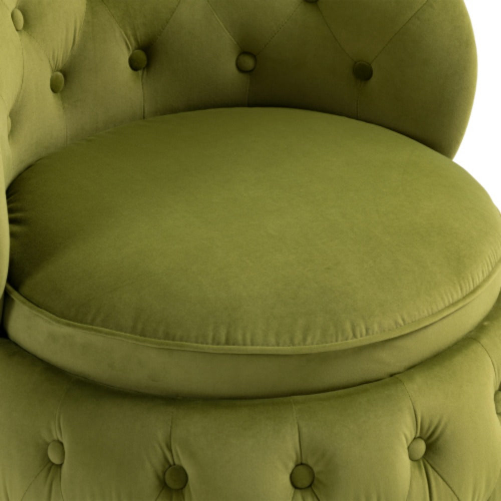 Olive Green Velvet Swivel Barrel Accent Chair V9406