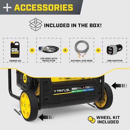 9000-Watt Electric Start Tri Fuel Portable Open Frame Inverter Generator Y631