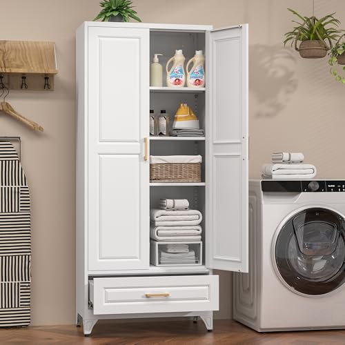 White 4 Adjustable Shelves Metal Pantry Cabinet C623922