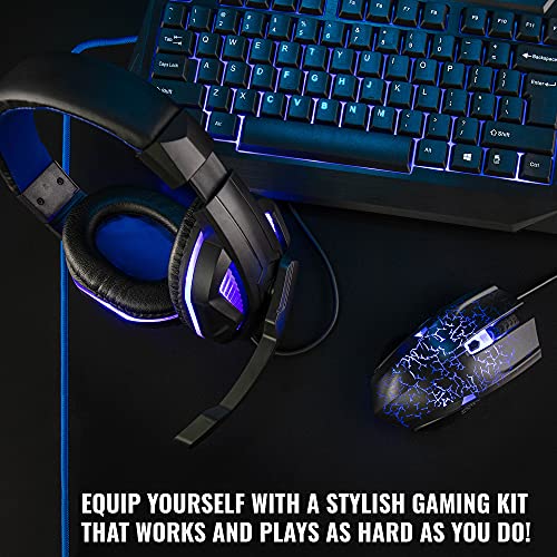 RGB Gaming Accessories Kit 4-in-1 Rainbow LED Backlight Bundle with Multimedia Keyboard, Optical Mouse, Mouse Pad & Headset S3929