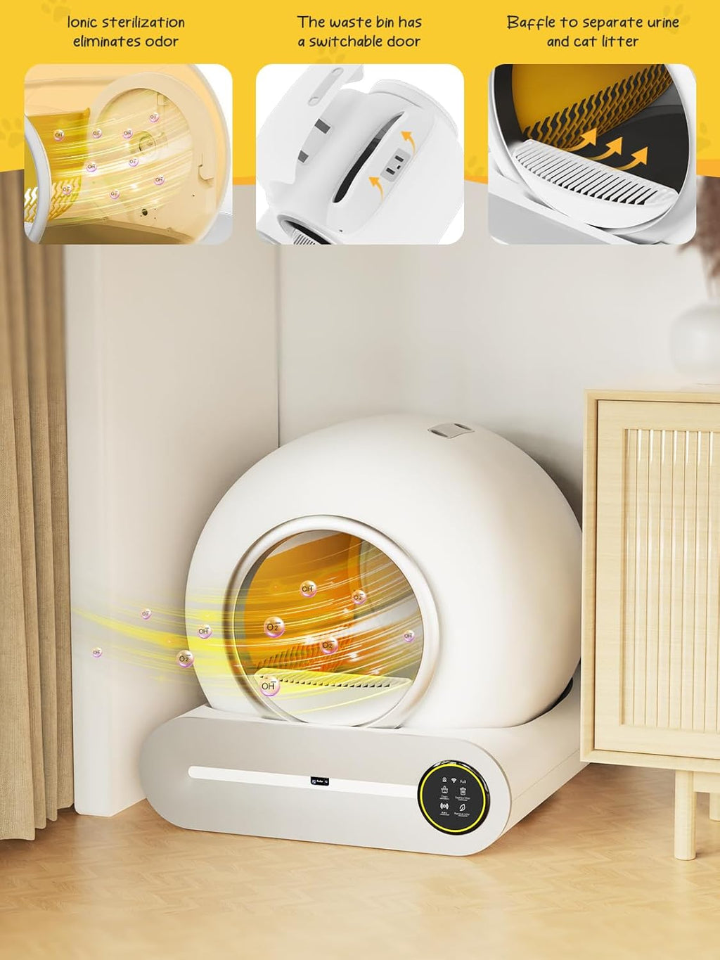 White Smart Self-Cleaning Litter Box 65L+9L Capacity A4193