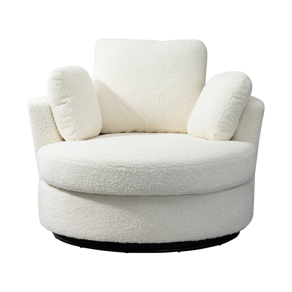 Ivory Boucle Oversized Swivel Accent Barrel Chair U627