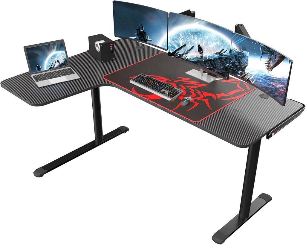 Black L Shaped 60 Inch Gaming Desk with Mouse Pad and Cable Management O542