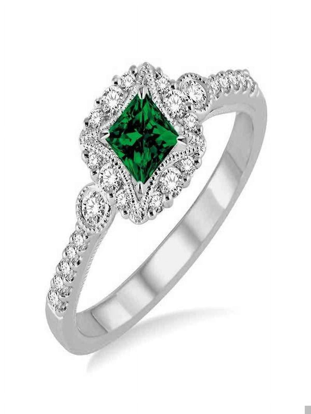 Emerald and Diamond Engagement Ring in 14k White Gold O876934