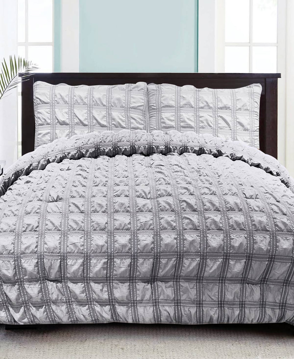 Grey Oversized Waffle Comforter 3 PC Set Full/Queen F377
