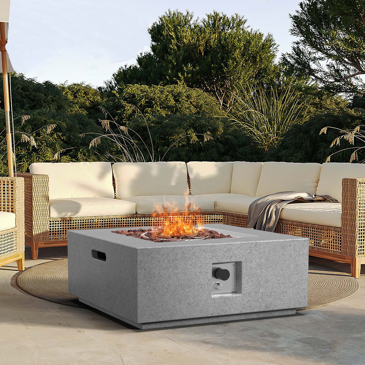 Outdoor Propane Fire Pit 50,000 BTU 35-inch Square Concrete Fire Table U659890