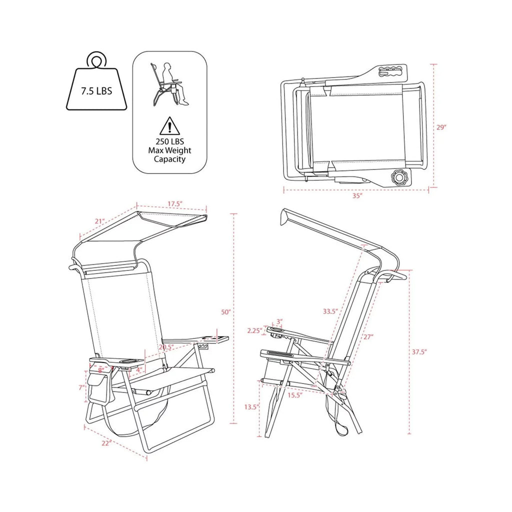 Lightweight High Aluminum Beach Chair with Canopy Shade O962523