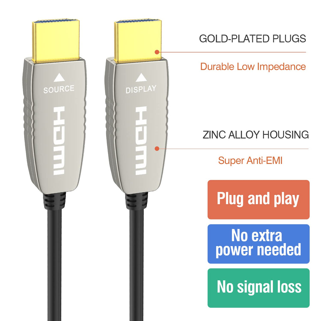 Fiber HDMI Cable 4K60HZ HDR 100 feet HDMI2.0b Cable, 18.2 Gbps, ARC, HDR10, Dolby Vision, HDCP2.2, 4:4:4, Ultra Slim and Flexible HDMI Optic Cable 30m E786466