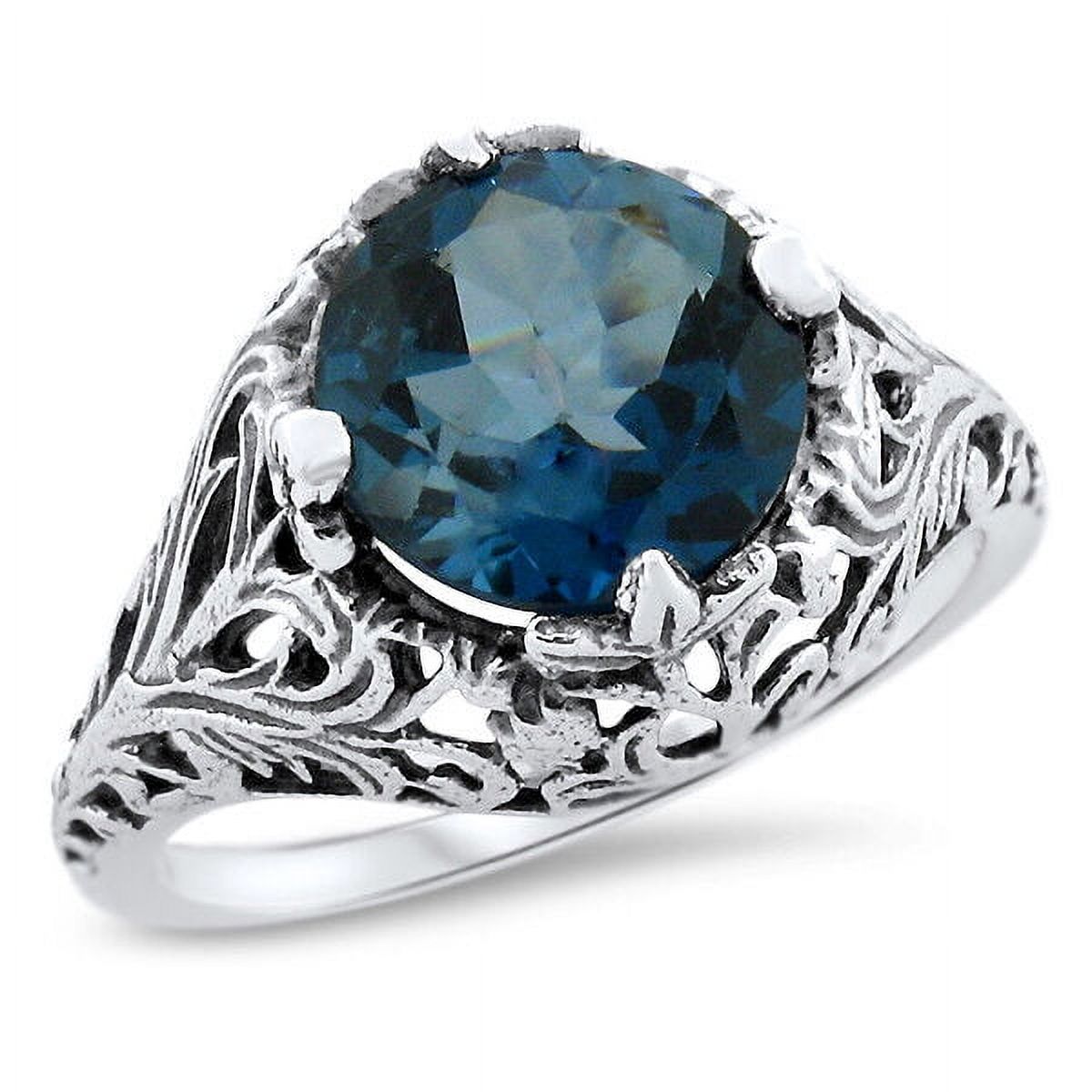 2 Carat Genuine London Blue Topaz 925 Sterling Filigree Ring I78248