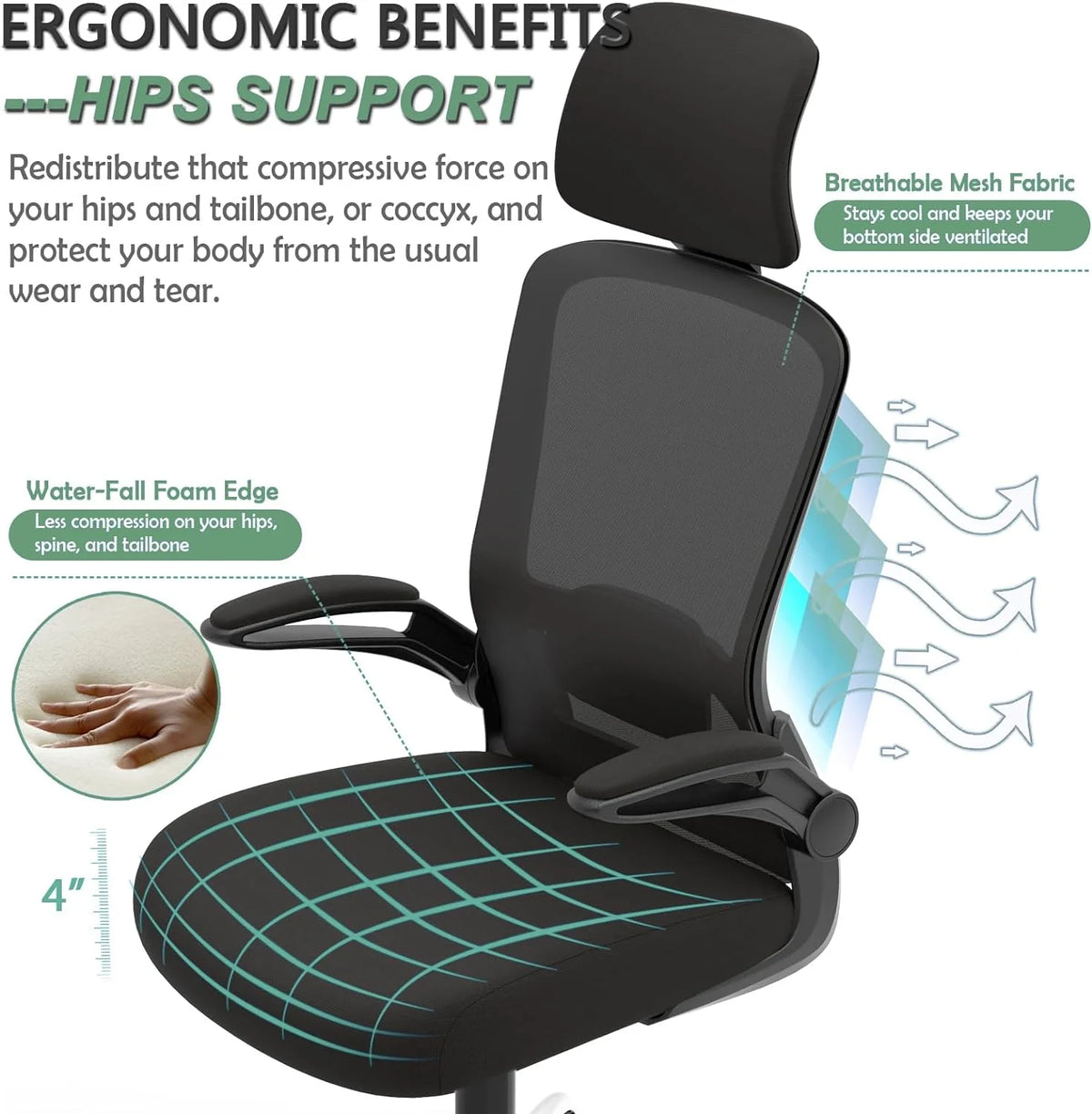 High Back Ergonomic Office Chair with Lumbar Support and Headrest L955