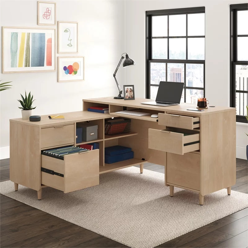 Contemporary L-Shaped Engineered Wood Desk Y457