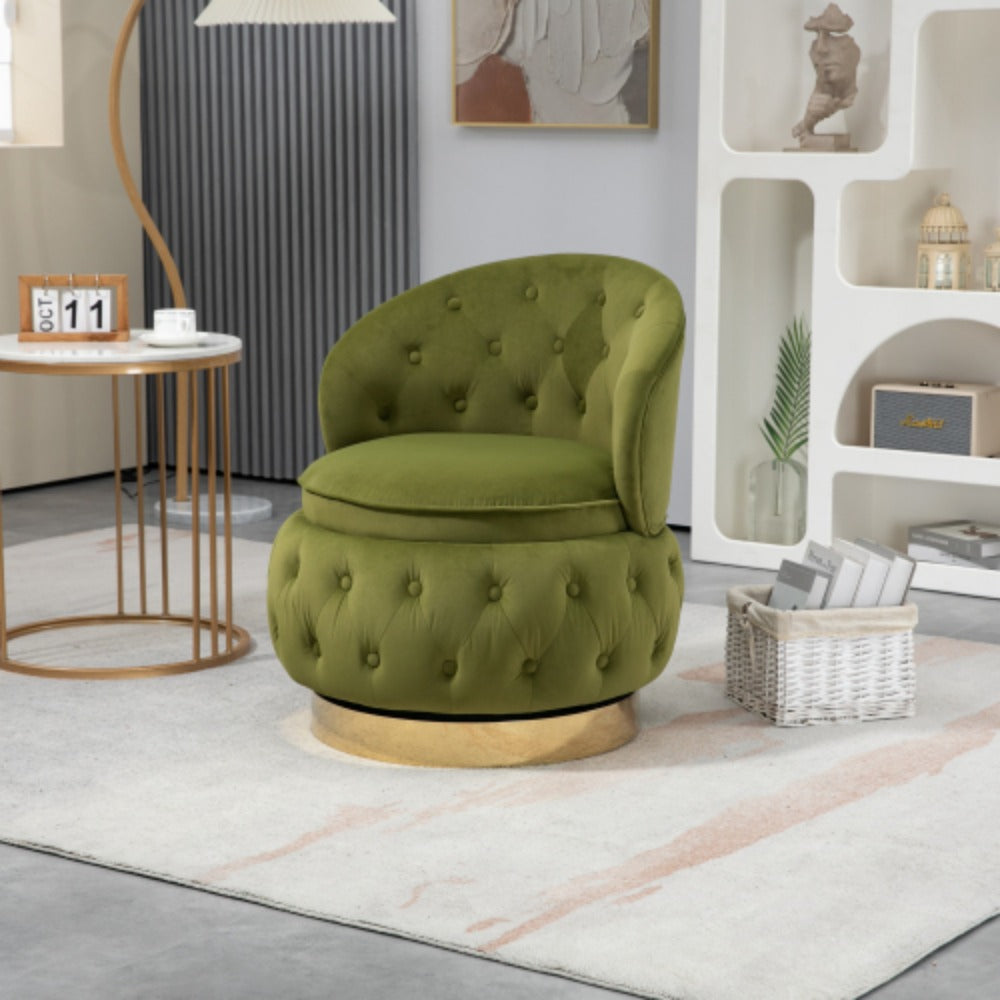 Olive Green Velvet Swivel Barrel Accent Chair V9406