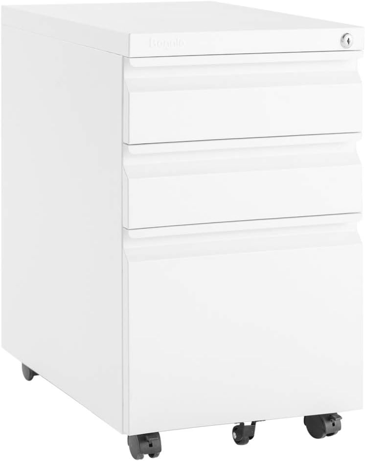 White 3 Drawer Rolling Metal File Cabinet N5718
