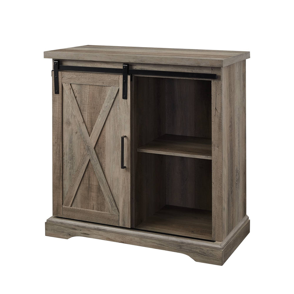 Rustic Farmhouse Accent Cabinet with Sliding Barn Door Gray Wash G274