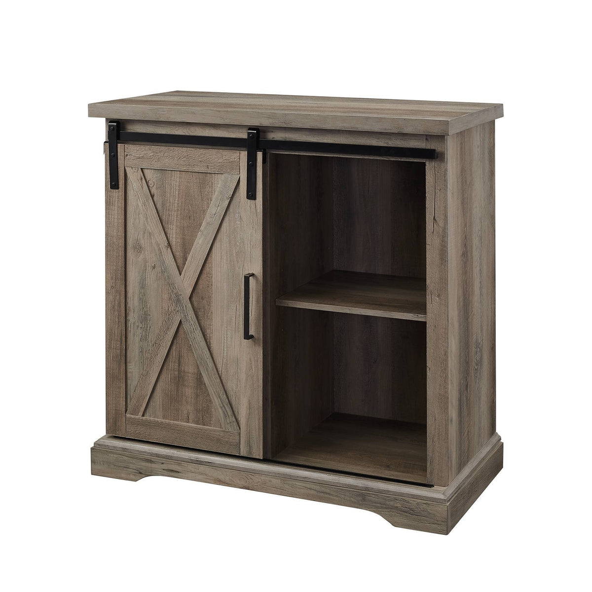 Rustic Farmhouse Accent Cabinet with Sliding Barn Door Gray Wash G274