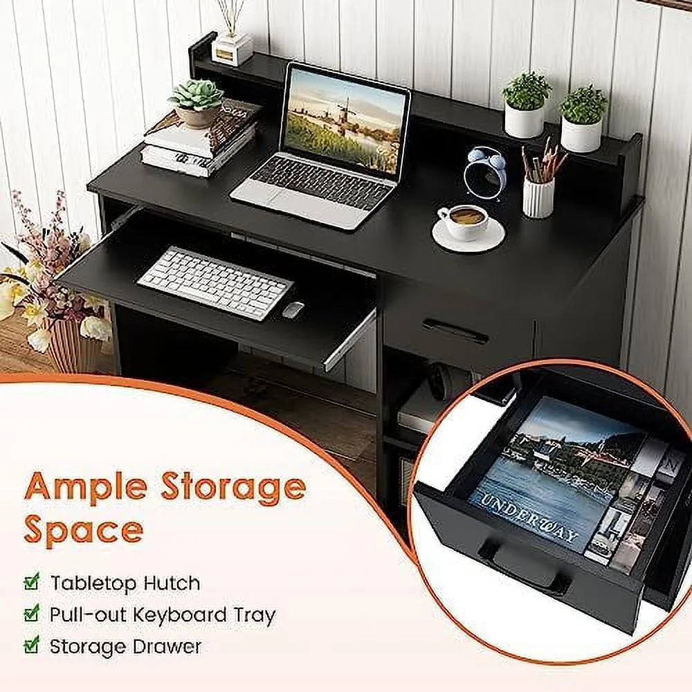 Computer Desk with Drawers, Hutch, Keyboard Tray & Adjustable D105001