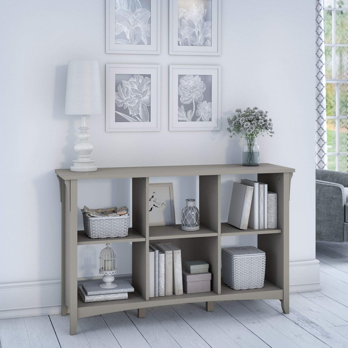 Gray Storage Cabinet with Doors and 6 Cube Organizer T183832