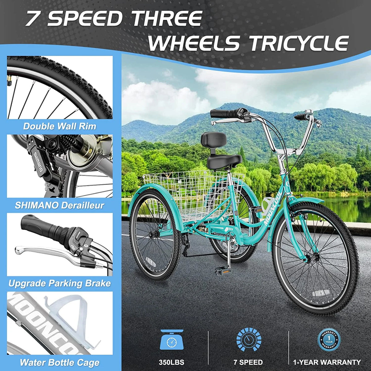 20/24/26 inch 7 Speed Adult Tricycle with Basket O8786
