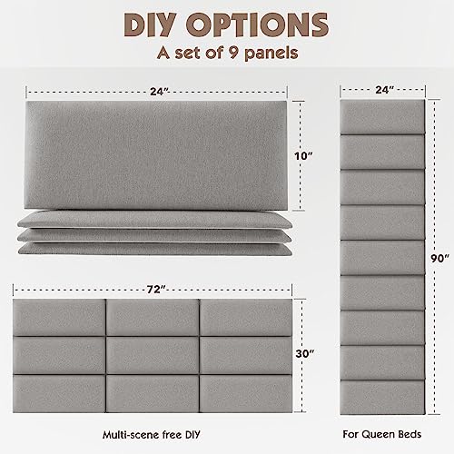 Gray 3D Soundproof Wall Panels Full Size Headboard (6 Panels, 10" x 24") H340451