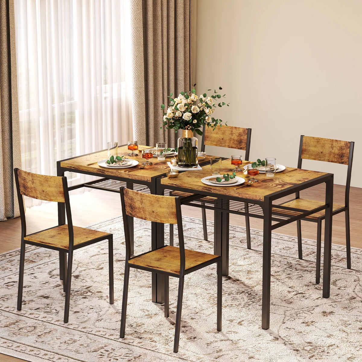 Modern Dining Room Table Set for 2 with Storage Shelf Q80884