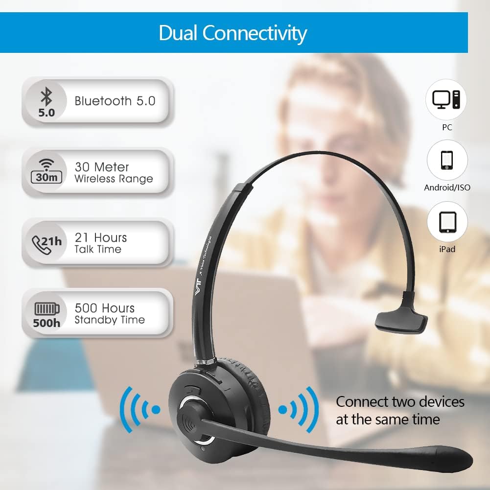 Bluetooth Headset with Noise-Cancelling Microphone Wireless Headphone Pack of 2 G224428