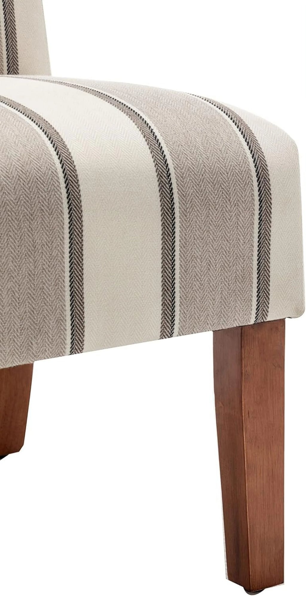 Brown and White Stripe Fabric Armless Accent Chair with Wood Legs X844