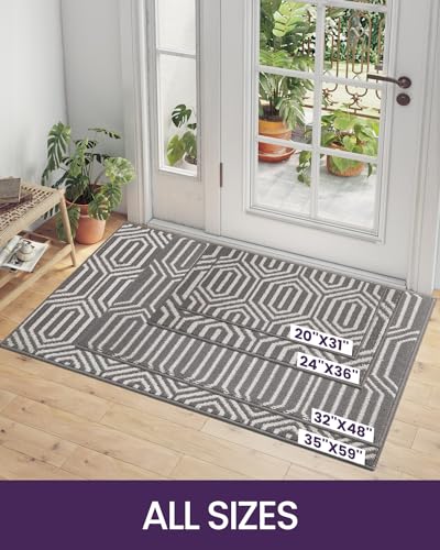 Non Slip Washable Entry Doormat, 35"X59", Grey J8839