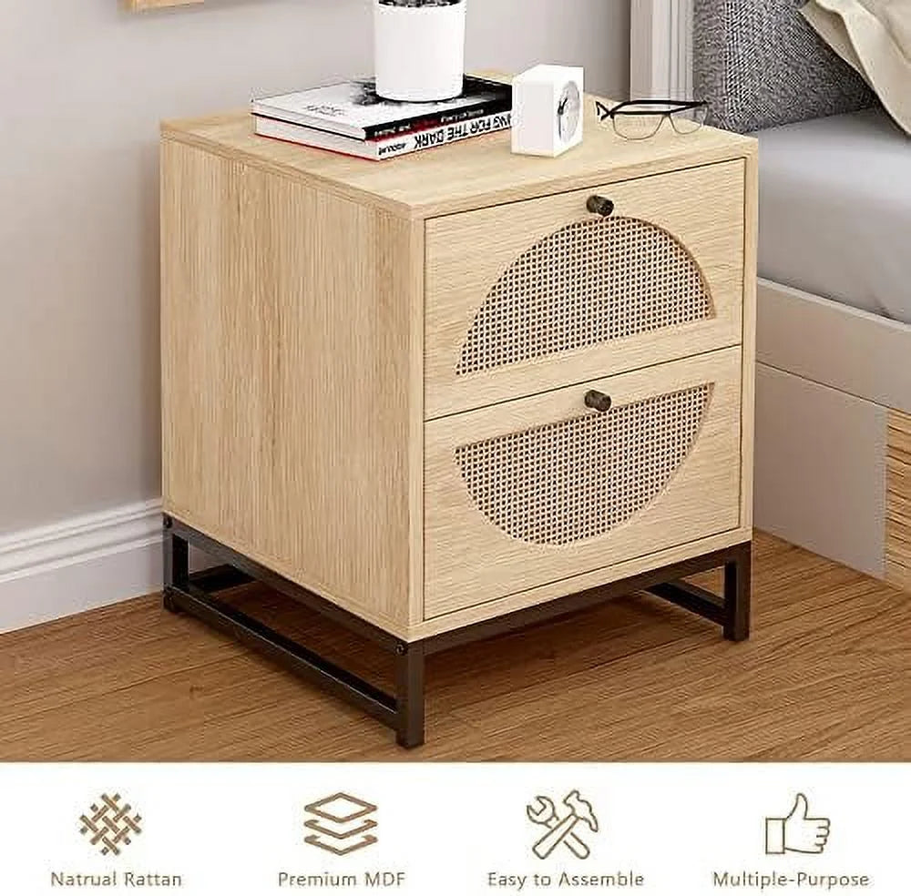 Rattan Nightstand Set of 2 Wood Side Table Brown B1679